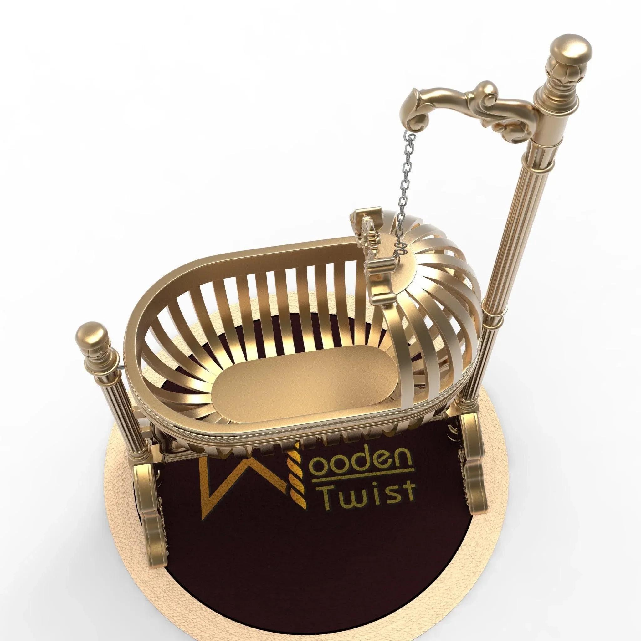 Wooden Twist Royal Teak Wood Baby Cradle (Golden Finish) 4
