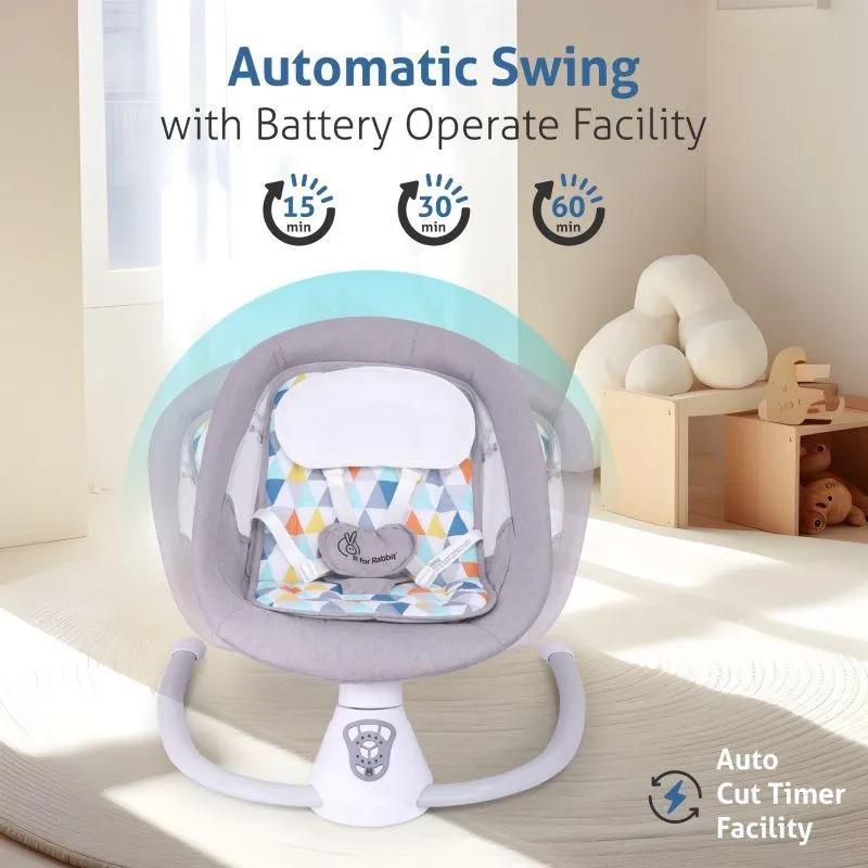 R for Rabbit Cocoon The Smart Auto Baby Swing - Grey Multi 1
