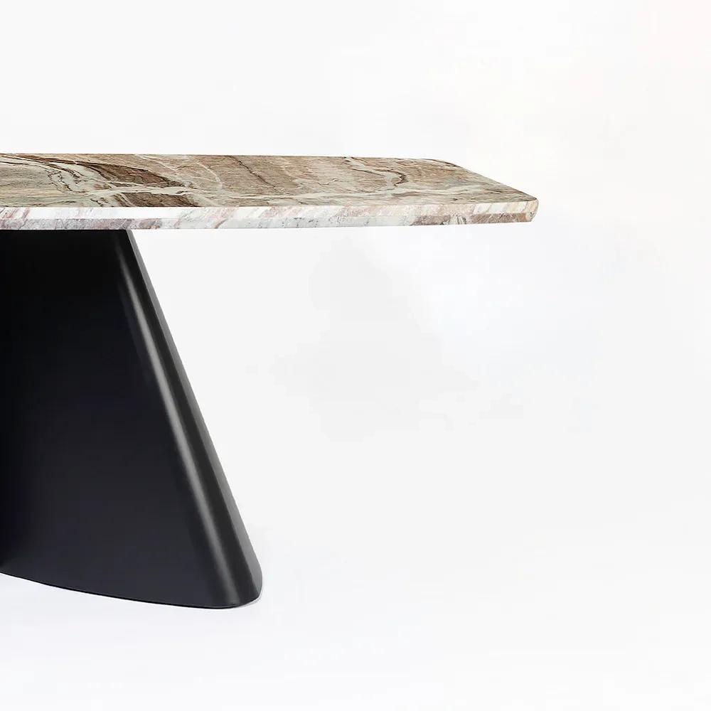 LivingShapes Chrome Marble 8 Seater Dining Table with Iron - Black / Toranto 3