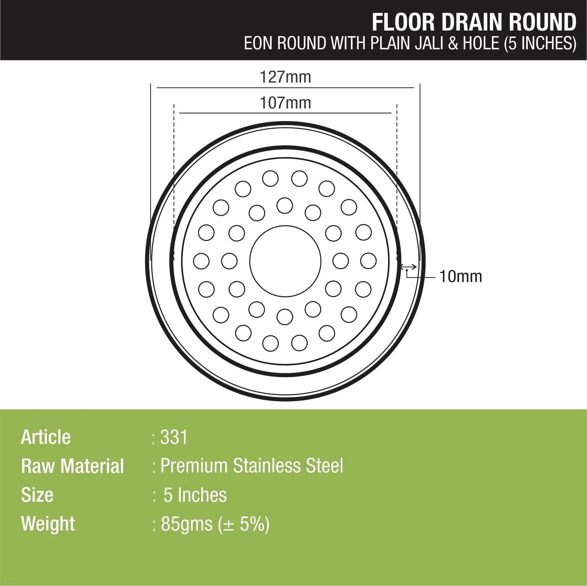 Lipka Eon Round Floor Drain with Plain Jali & Hole (5 inches) 2