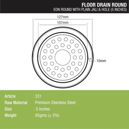Lipka Eon Round Floor Drain with Plain Jali & Hole (5 inches) 2