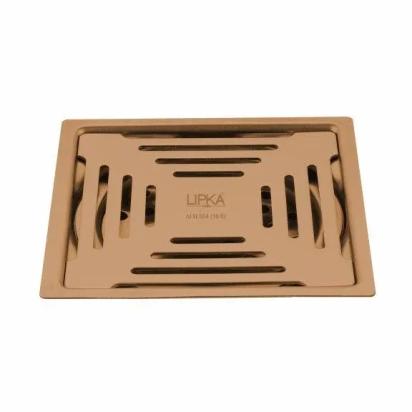 Lipka Green Exclusive Square Flat Cut Floor Drain in Antique Copper PVD Coating (6 x 6 Inches)