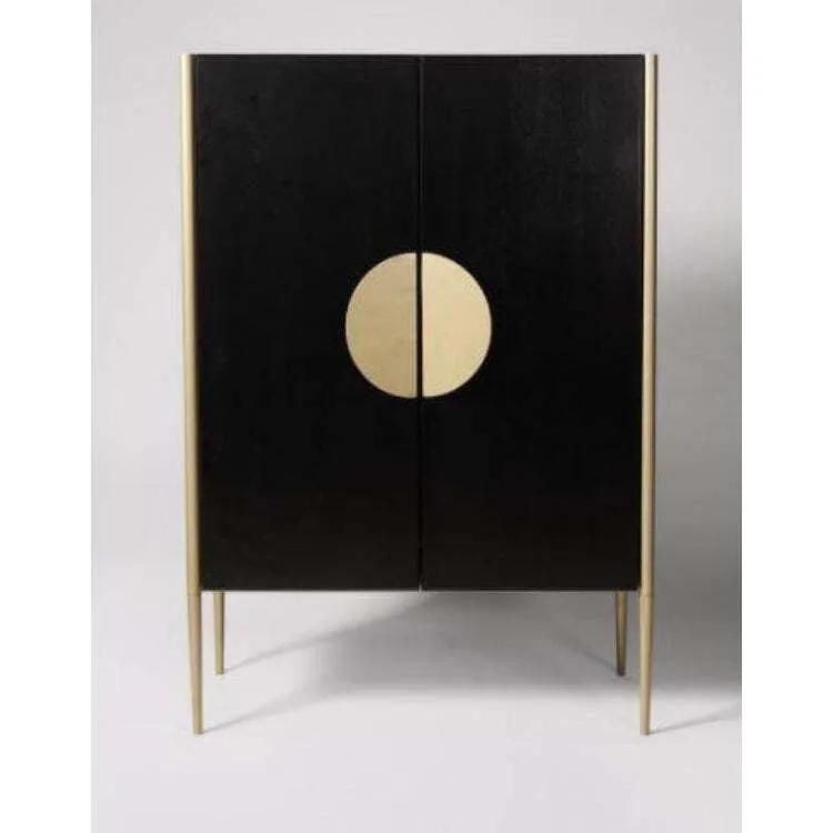 Asian Arts Modern Black Bar Cabinet with Brass Accents | Contemporary Liquor Storage 2