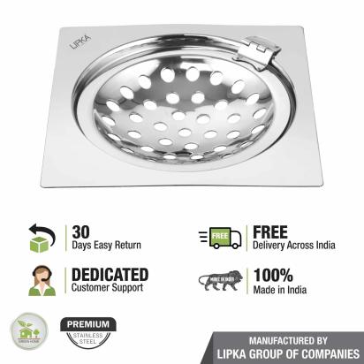Lipka Eon Square Flat Cut Floor Drain with Hinge (5 x 5 Inches) 3