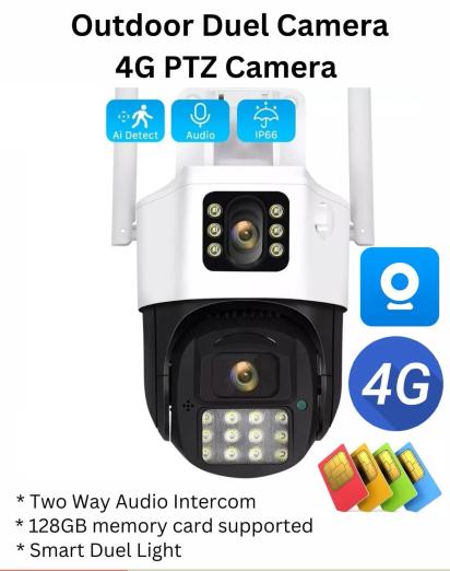 Jenix Duel Lens 4G Sim Card PTZ Outdoor CCTV Camera 360 degree rotation by Jenix : Colours available: Black, White