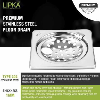 Lipka Eon Square Floor Drain with Hinge and Hole (6 x 6 Inches) 2