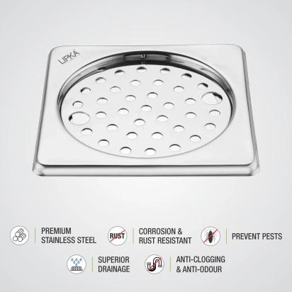 Lipka Eon Square Floor Drain with Plain Jali and Lock (6 x 6 Inches) 2