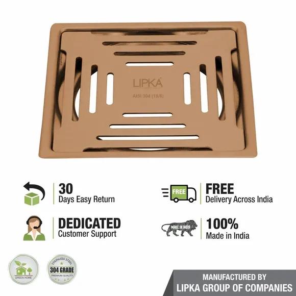 Lipka Green Exclusive Square Flat Cut Floor Drain in Antique Copper PVD Coating (6 x 6 Inches) 3