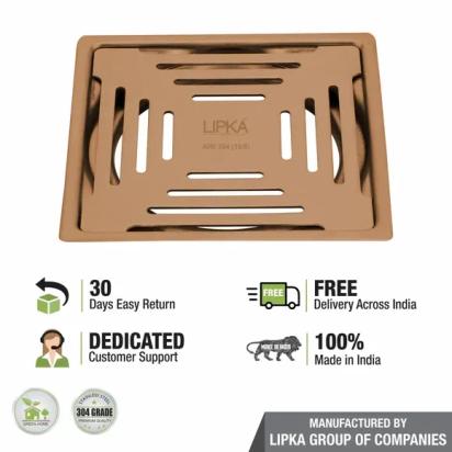 Lipka Green Exclusive Square Flat Cut Floor Drain in Antique Copper PVD Coating (6 x 6 Inches) 3