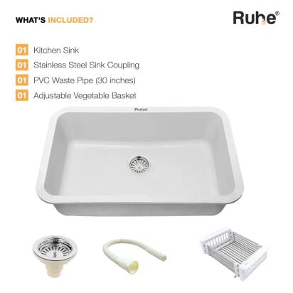 Ruhe Quartz Single Bowl Kitchen Sink 31 X 19 X 9 Inches - White by Ruhe : Colours available: White 12 8