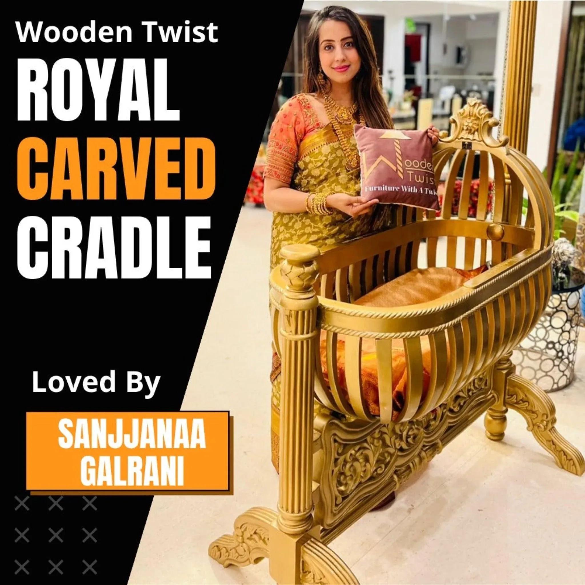Wooden Twist Royal Teak Wood Baby Cradle (Walnut Finish) 1