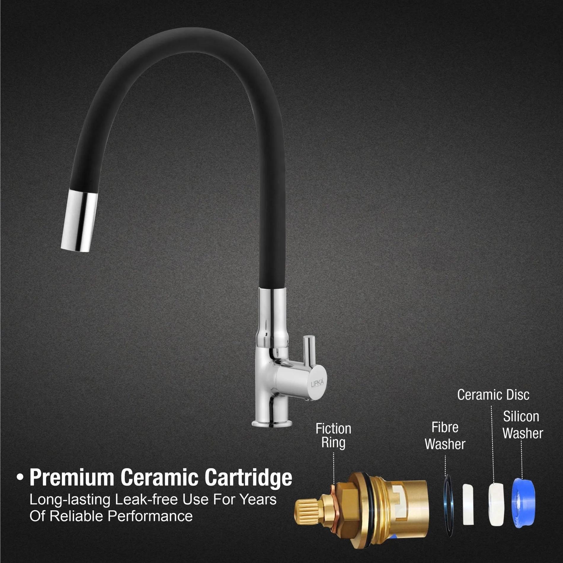 Lipka Kyron Swan Neck Brass Faucet with Flexible Silicone Spout (Black) 3