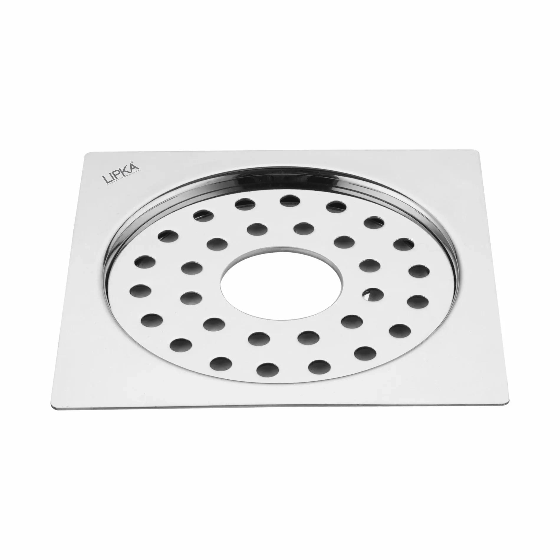 Lipka Eon Square Flat Cut Floor Drain with Plain Jali and Hole (6 x 6 Inches)