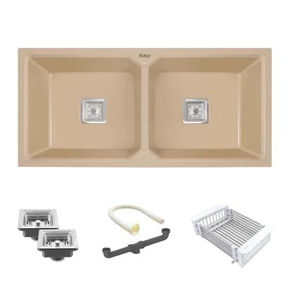 Ruhe Quartz Double Bowl Kitchen Sink 37 X 18 X 9 Inches - Tan by Ruhe : Colours available: Tan 12 1