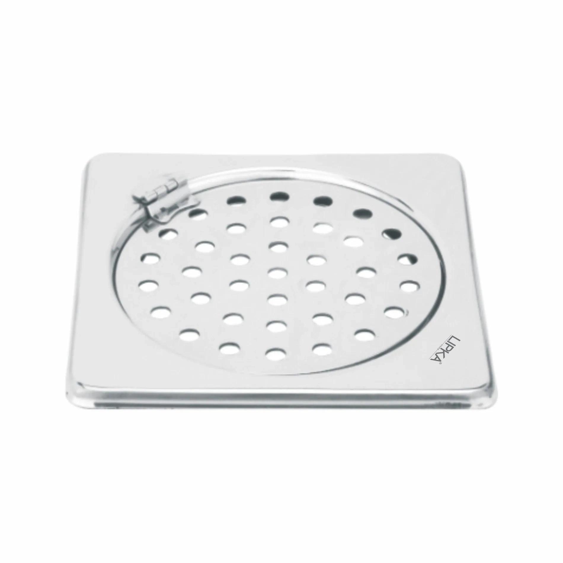 Lipka Eon Square Floor Drain with Plain Jali and Hinge (5 x 5 Inches)
