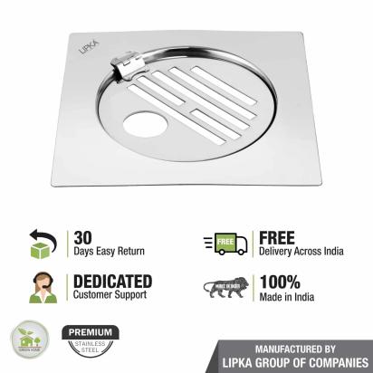 Lipka Eon Square Flat Cut Floor Drain with Golden Classic Jali, Hinge and Hole (6 x 6 Inches) 4