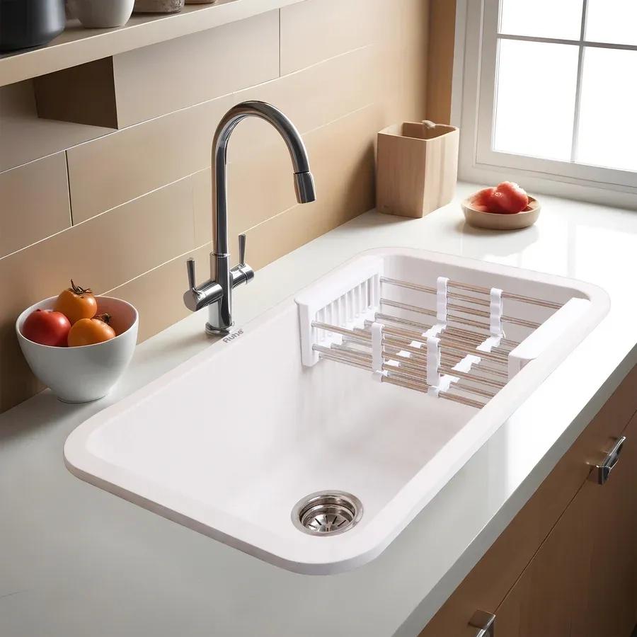 Ruhe Quartz Single Bowl Kitchen Sink 31 X 19 X 9 Inches - White