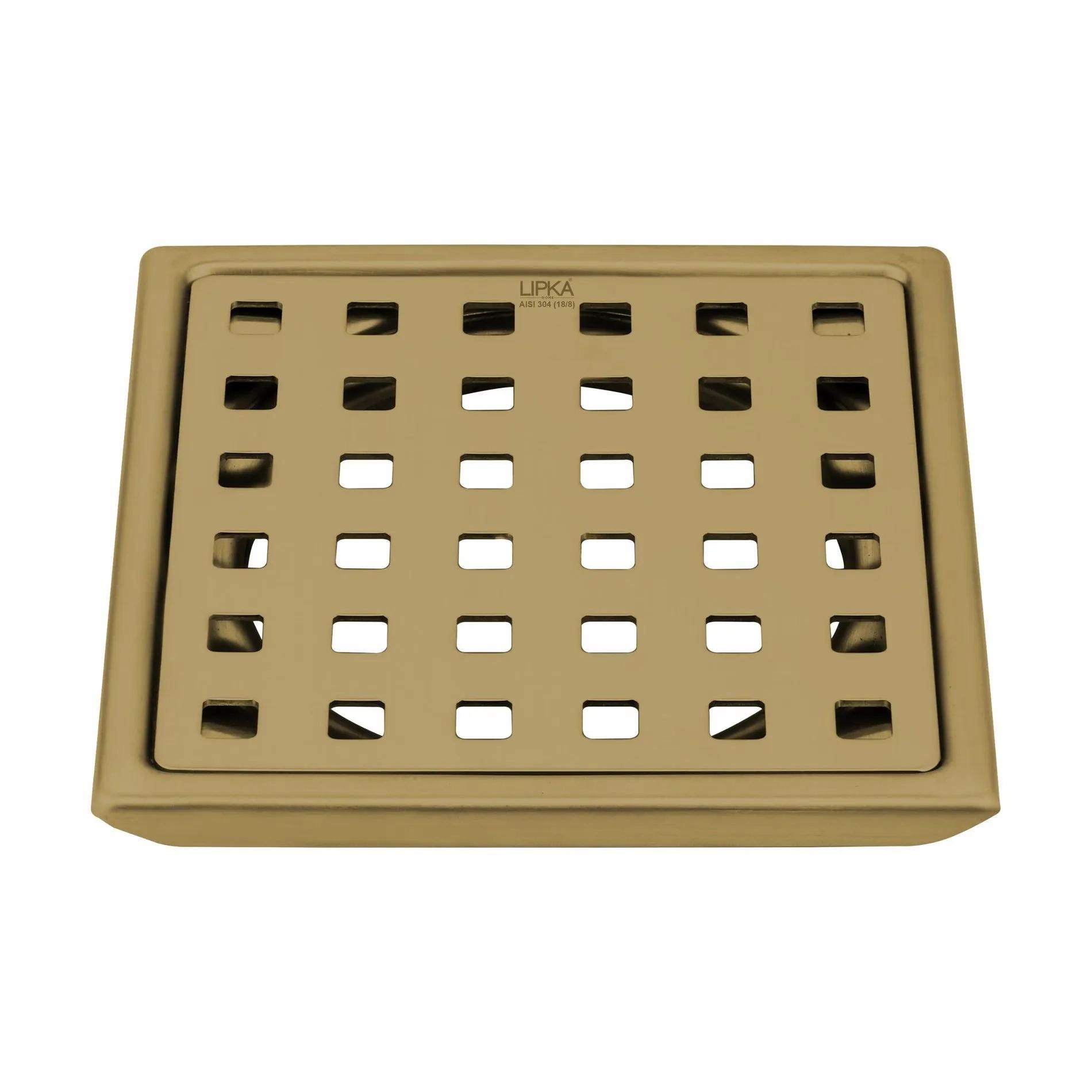 Red Exclusive Square Floor Drain in Yellow Gold PVD Coating (6 x 6 Inches)