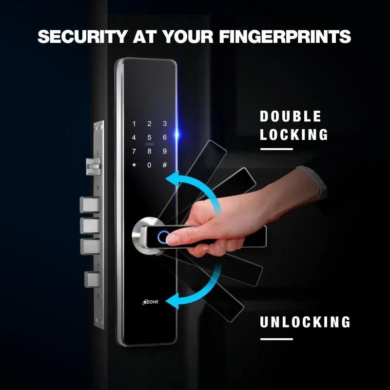 Ozone Smart Bluetooth Lock for Wooden & Metal Doors, 4-Way Access, OzoLife App, Fingerprint, Password, RFID Card, 35-100 mm Door Thickness, Free Installation, 2 Years Warranty (Black | Satin Chrome) 3