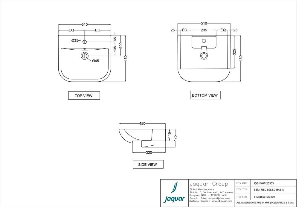 Jaquar Semi Recessed Basin - JDS-WHT-25503 1