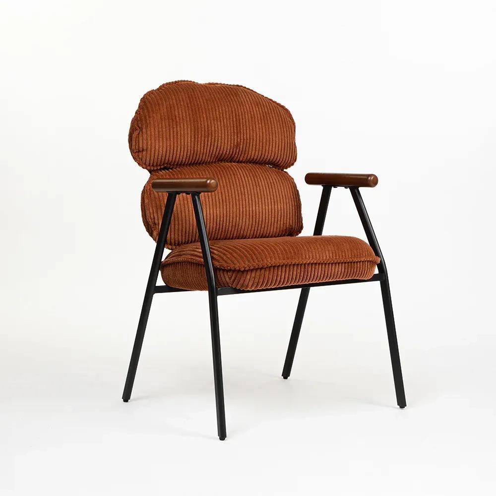 LivingShapes Antho Velvet Dining Chair with Wooden Armrest - Coppery Red 2