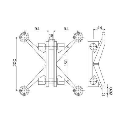 Ozone 2 Way Spider For Ceiling/Wall | Finish: Polished Stainless Steel by Ozone : Colours available: Silver 3 1