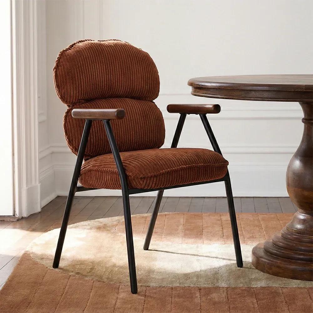 LivingShapes Antho Velvet Dining Chair with Wooden Armrest - Coppery Red