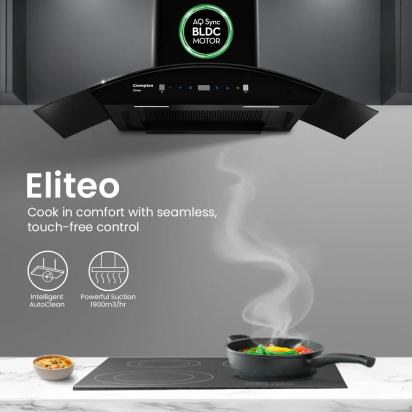 Crompton Eliteo Curv Filterless Chimney 90cm by Crompton : Colours available: Black 9 1