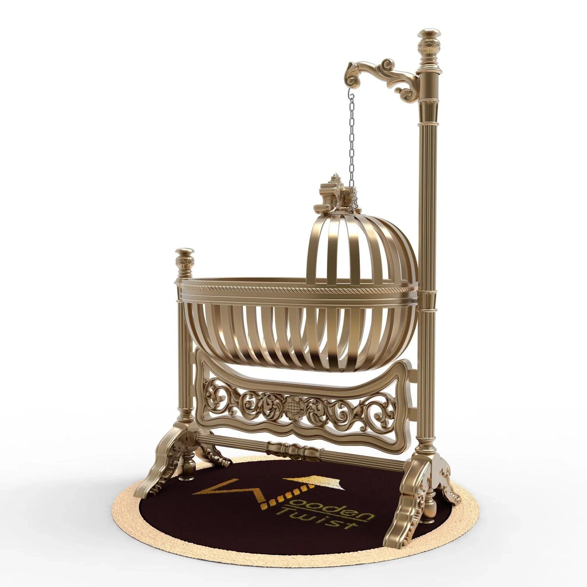 Wooden Twist Royal Teak Wood Baby Cradle (Golden Finish) 2