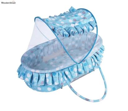 Wooden Street Blue Baby Cot with Detachable Basket and Mosquito Protection Net 3