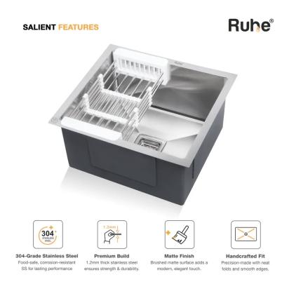 Ruhe Handmade Single Bowl Kitchen Sink - 21 X 18 X 10 Inches by Ruhe : Colours available: Silver 2 3