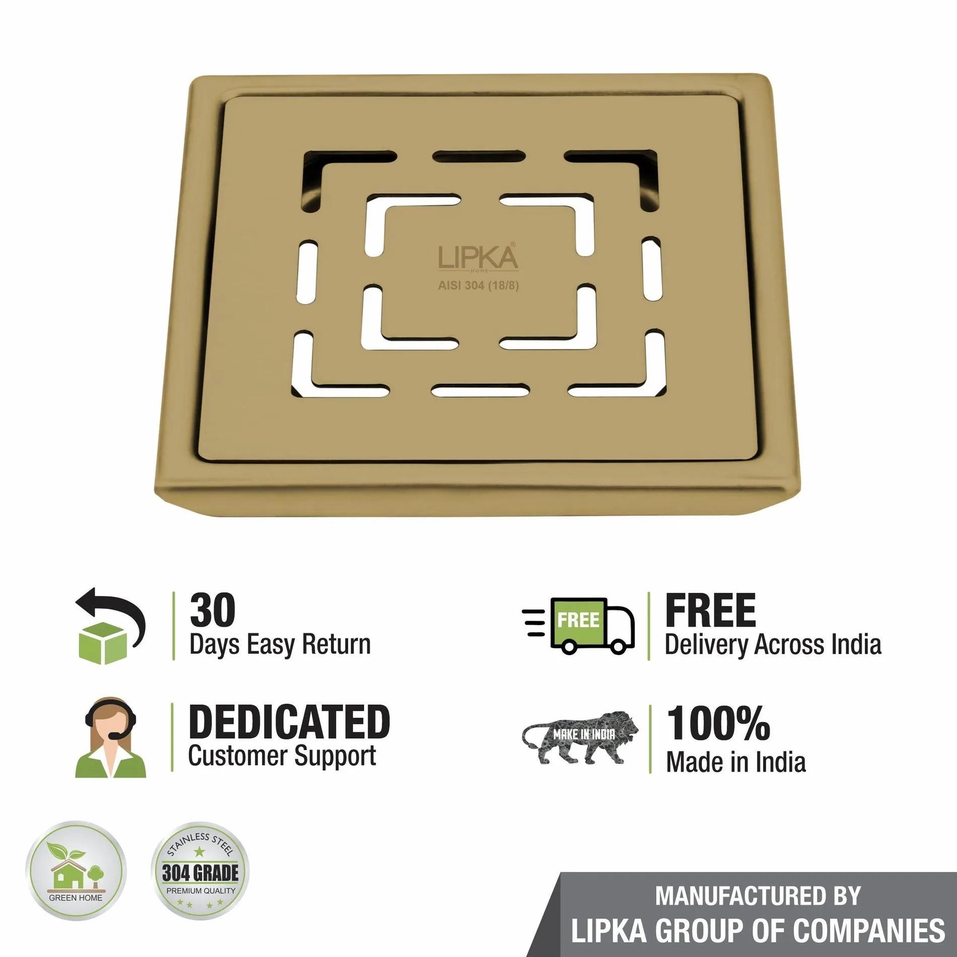 Lipka Orange Exclusive Square Floor Drain in Yellow Gold PVD Coating (5 x 5 Inches) 3