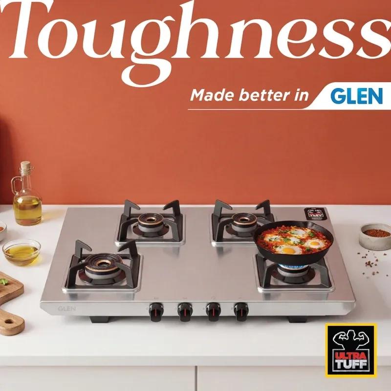 Glen 4 Burner Ultra Tuff Stainless Steel Gas Stove with Multi Ring Forged Brass Burner & Drip trays (CT1054UTDTSS) 1