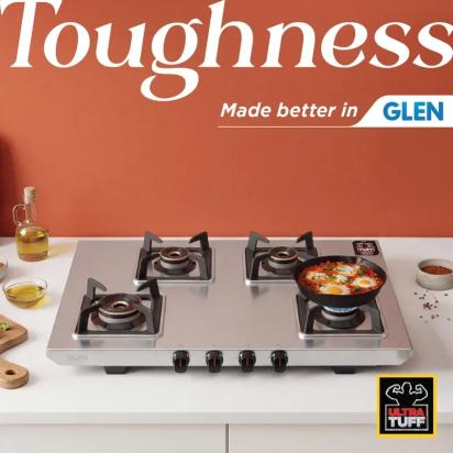 Glen 4 Burner Ultra Tuff Stainless Steel Gas Stove with Multi Ring Forged Brass Burner & Drip trays (CT1054UTDTSS) 1