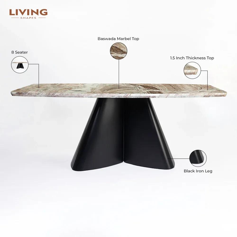 LivingShapes Chrome Marble 8 Seater Dining Table with Iron - Black / Toranto 1