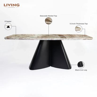 LivingShapes Chrome Marble 8 Seater Dining Table with Iron - Black / Toranto by Living Shapes : Colours available: Black, Brown 1 1