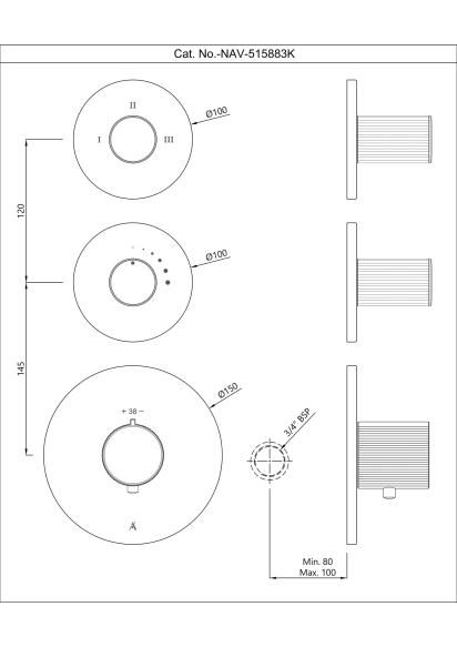 Artize Exposed Part Kit of Thermostatic Shower Mixer - Black Pearl PVD - NAV-BLP-515883K 1