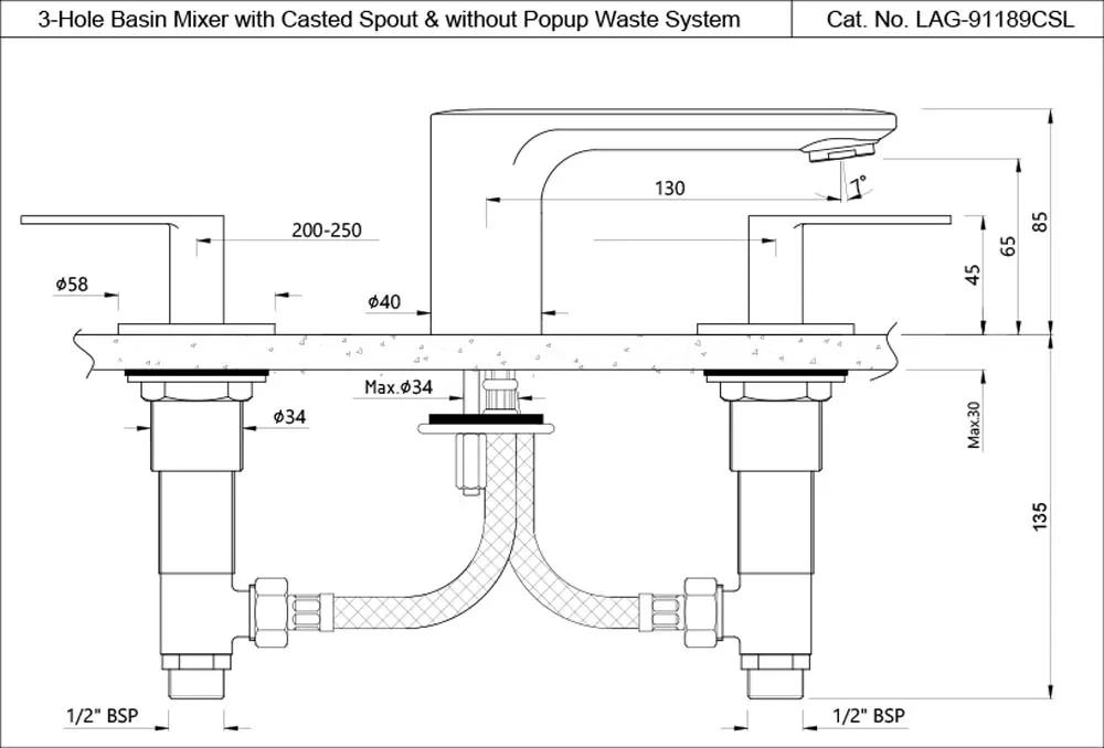 Jaquar 3-Hole Basin Mixer - Lever : Gold Matt PVD | Body : Black Matt - LAG-BGM-91189CSL 1