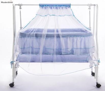 Wooden Street Maia Movable Mosquito Protection Net Steel Baby Cot (Blue) 1