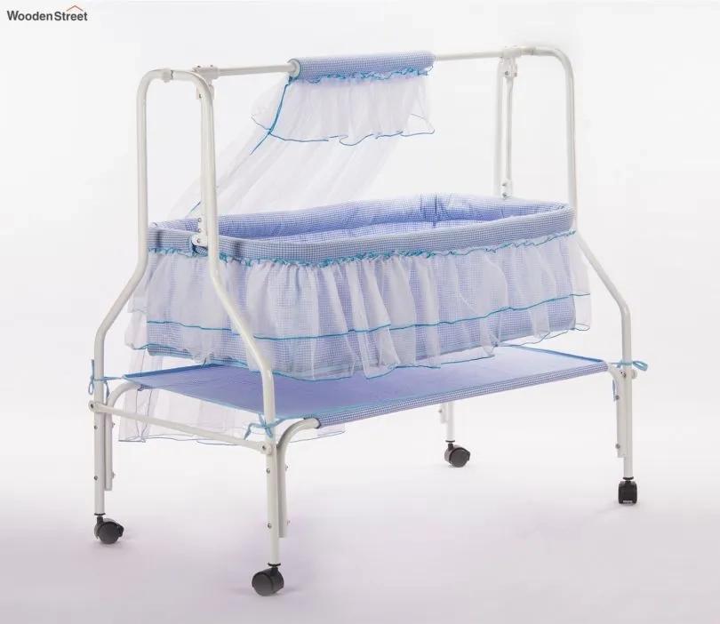 Wooden Street Maia Movable Mosquito Protection Net Steel Baby Cot (Blue)