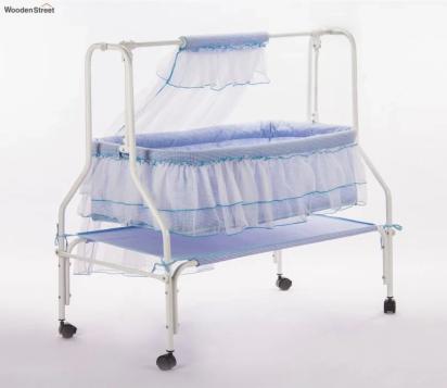 Wooden Street Maia Movable Mosquito Protection Net Steel Baby Cot (Blue)