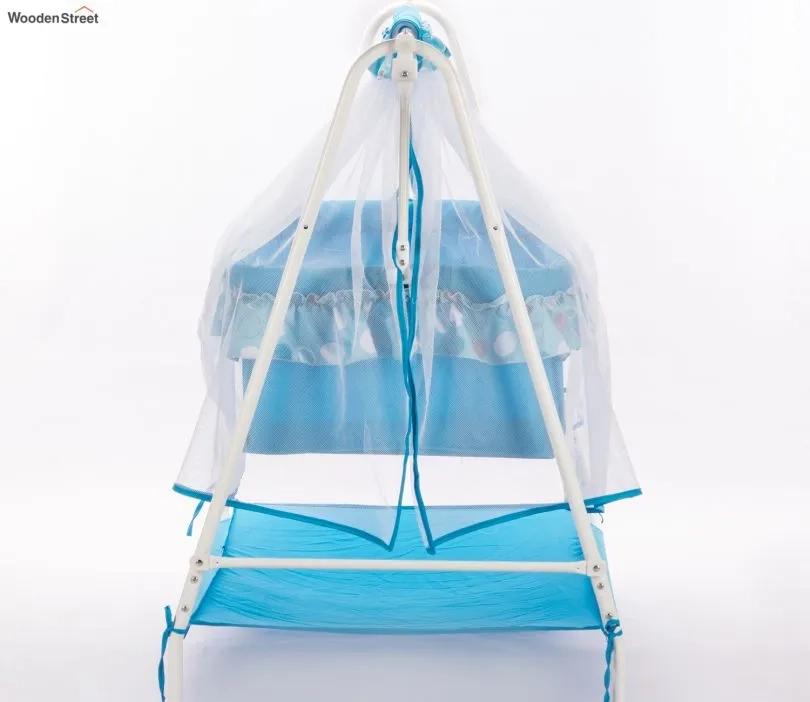 Wooden Street Desswith Maia Movable Steel with Mosquito Protection Net Baby Cot Blue 2