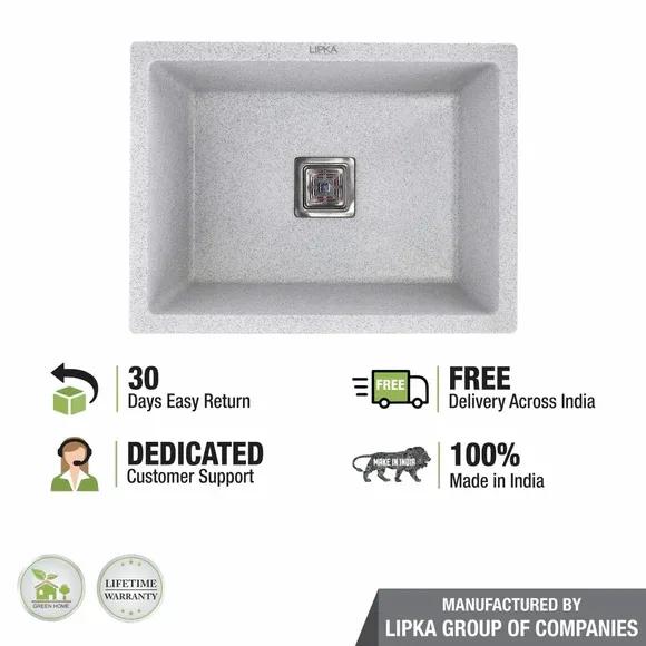 Lipka Smokey Grey Quartz Single Bowl with Drainboard Kitchen Sink (36 x 18 x 9 Inches) 4