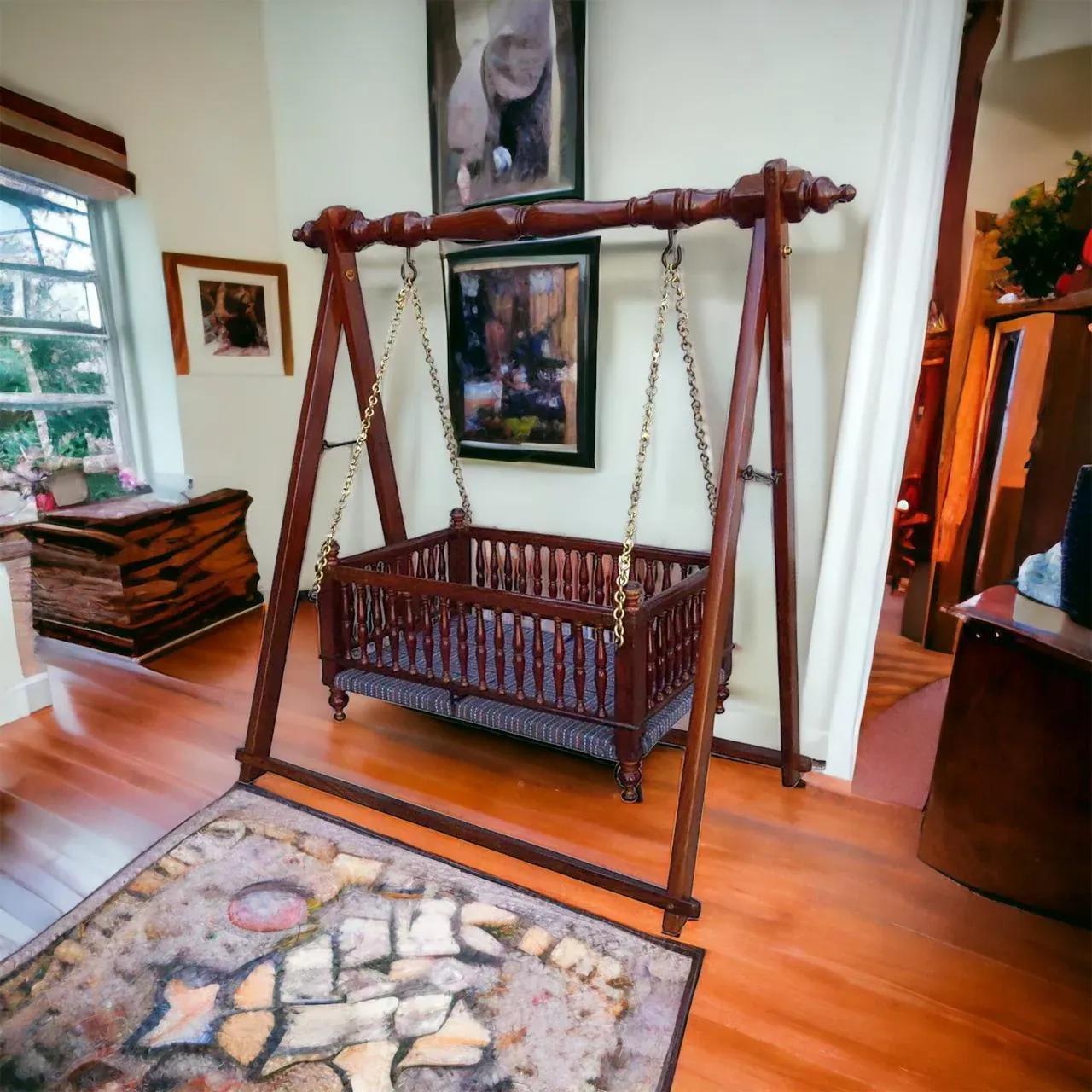 Wooden Twist Bazzy Handmade Teak Wood Baby Cradle Traditional Swing Cradle for Newborns Safe, Durable, Eco-friendly Baby Bed