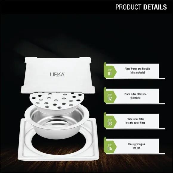 Lipka Yellow Exclusive Square Floor Drain (6 x 6 Inches) with Cockroach Trap 3
