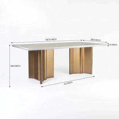 LivingShapes Omar Marble 8 Seater Dining Table with Iron - Brass / Baswada by Living Shapes : Colours available: GoldMattPVD, FloralWhite 1 4