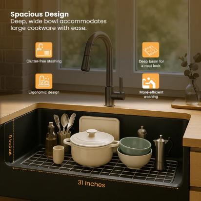 Ruhe Quartz Single Bowl Kitchen Sink 31 X 19 X 9 Inches - White by Ruhe : Colours available: White 1 5