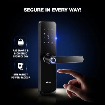 Ozone Smart Digital Lock for Wooden & Metal Doors - OZ-FDL-04-Std Black by Ozone for Entrance : Colours available: Black 4 5
