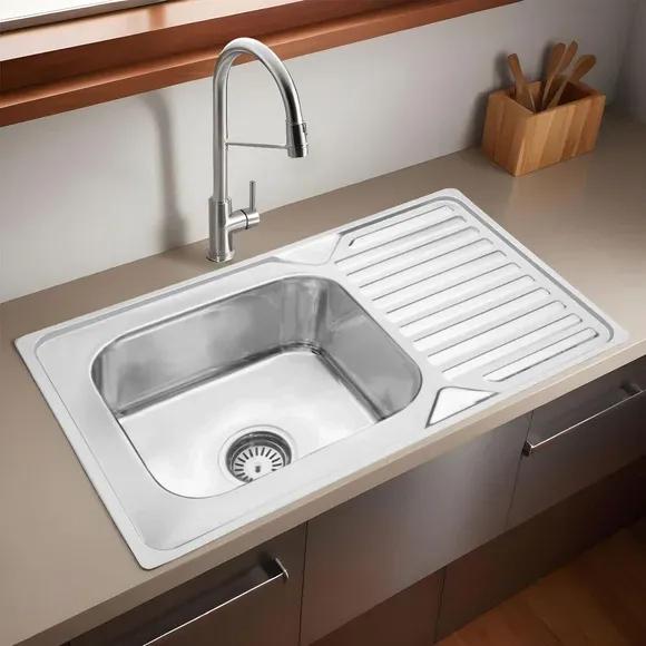 Lipka Square Single Bowl 304-Grade Kitchen Sink with Drainboard (32 x 20 x 8 Inches)
