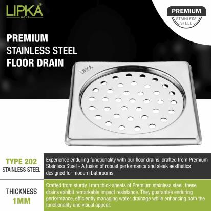 Lipka Eon Square Floor Drain with Plain Jali (6 x 6 Inches) 5